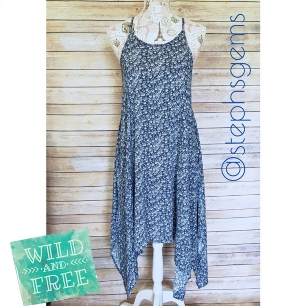 Blue Floral T-back Dress